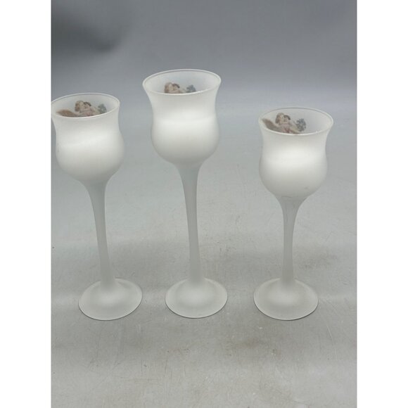 L. E. Smith Set of 3 Candle Votive Holders Baby & Angels Christmas Frosted Glass - Picture 3 of 10